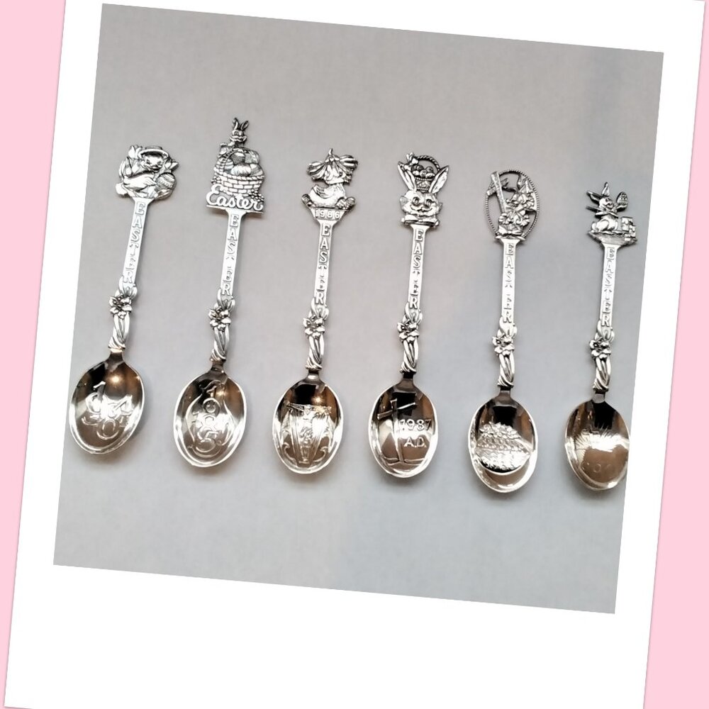 Set of 5 Silver Embossed Easter Spoons Each Engraved With Year